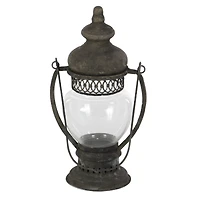 14" Brown Iron Rustic Candle Holder Lantern