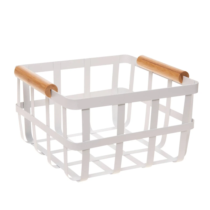 Simplify Small Square Metal Basket with Bamboo Handles