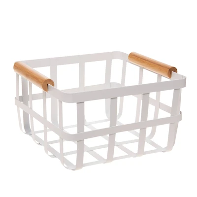 Simplify Small Square Metal Basket with Bamboo Handles