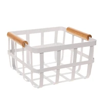 Simplify Small Square Metal Basket with Bamboo Handles