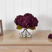 8.5" Hydrangea Arrangement in Glass Vase