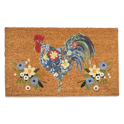 Blue Floral Rooster Collage Doormat