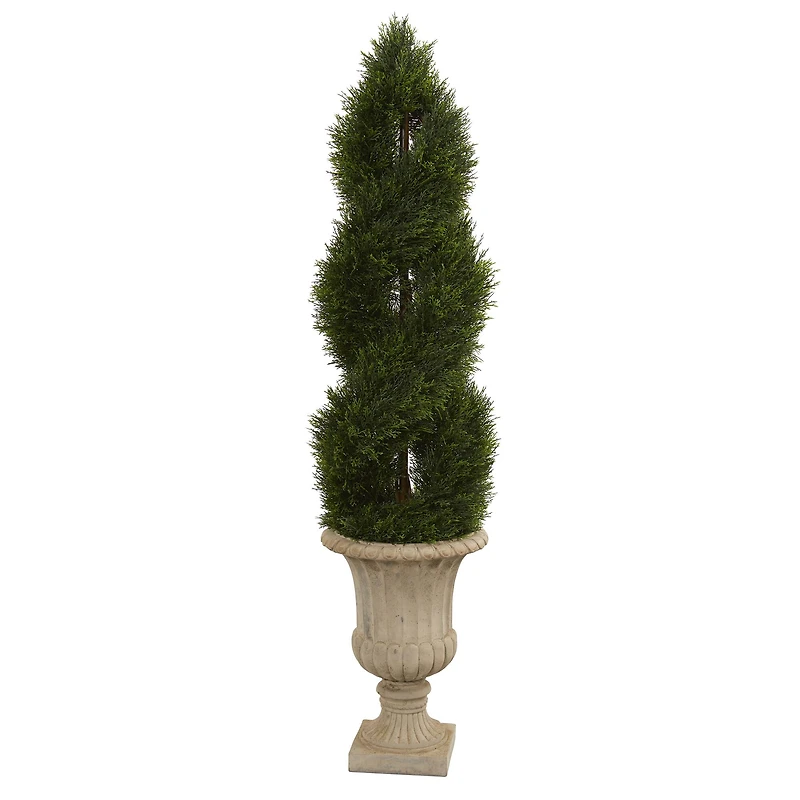 5ft. Double Pond Cypress Spiral Topiary Tree in Urn