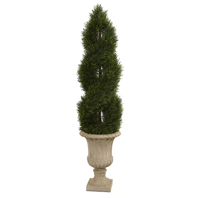 5ft. Double Pond Cypress Spiral Topiary Tree in Urn