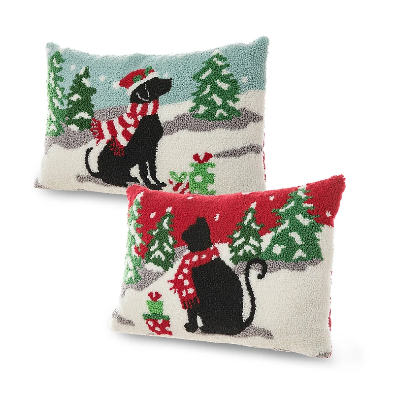 Glitzhome® Hooked Christmas Cat & Dog Pillows, 2ct.