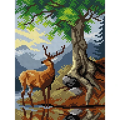 Orchidea Needlepoint Canvas For Halfstitch Without Yarn After Friedrich Gauermann - A Stag By Lake Gosau - Printed Tapestry Canvas