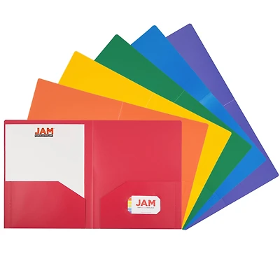 JAM Paper Primary Color Heavy Duty Plastic 2-Pocket School Folders, 6ct.