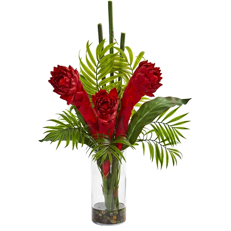 21" Red Ginger Torch Artificial Arrangement in Cylinder Vase