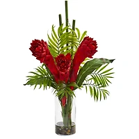 21" Red Ginger Torch Artificial Arrangement in Cylinder Vase