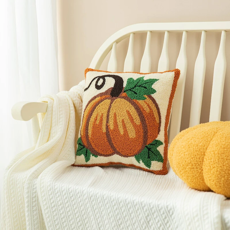 Glitzhome® 14" Fall Hooked Pumpkin Pillow