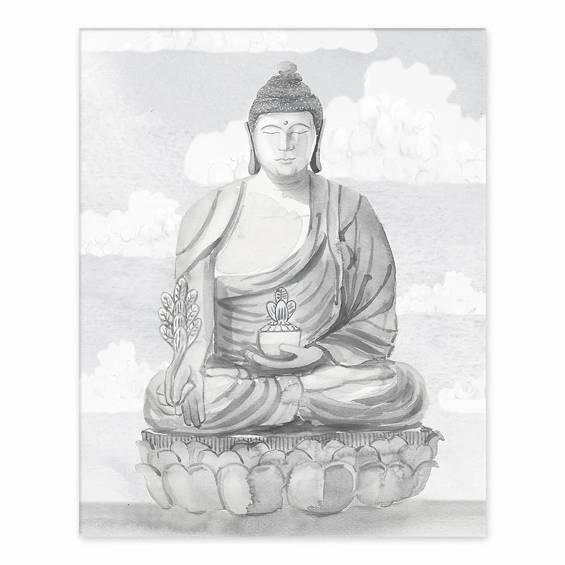 10" Gray Meditative Buddha Tabletop Canvas Décor