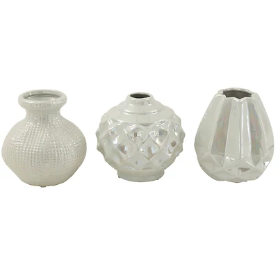 CosmoLiving by Cosmopolitan Cream Stoneware Glam Vase Set