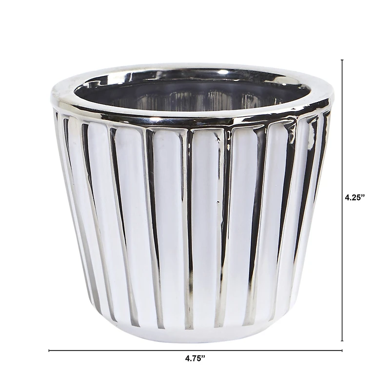 4.5" Ceramic White Vase with Silver Burnishing