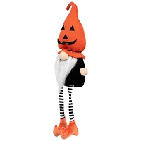 22" Halloween Jack-O-Lantern Striped Tabletop Gnome Figurine with Dangling Legs
