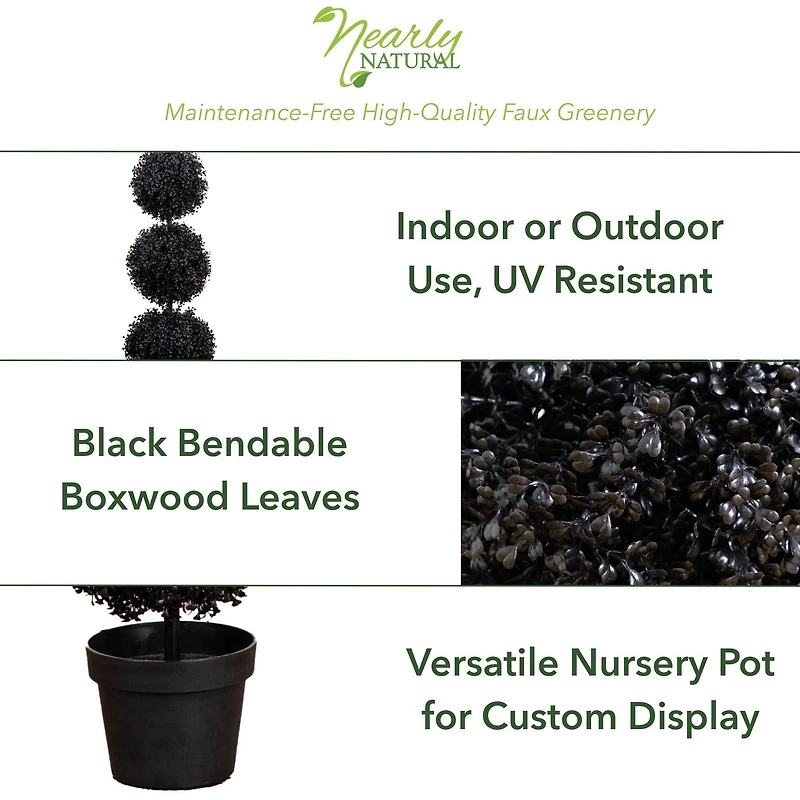 3ft. UV Resistant Artificial Halloween Black Triple Ball Boxwood Topiary (Indoor/Outdoor)