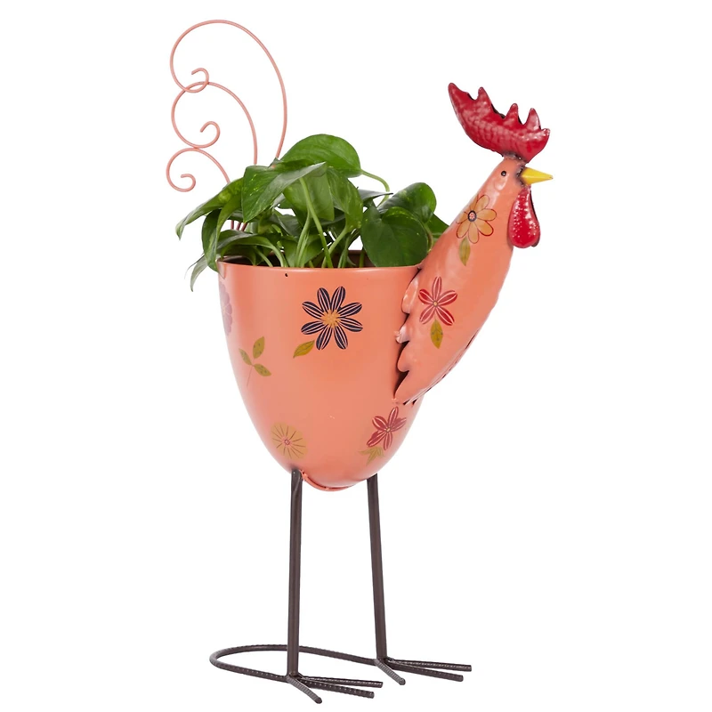 20" Pink Iron Eclectic Rooster Planter
