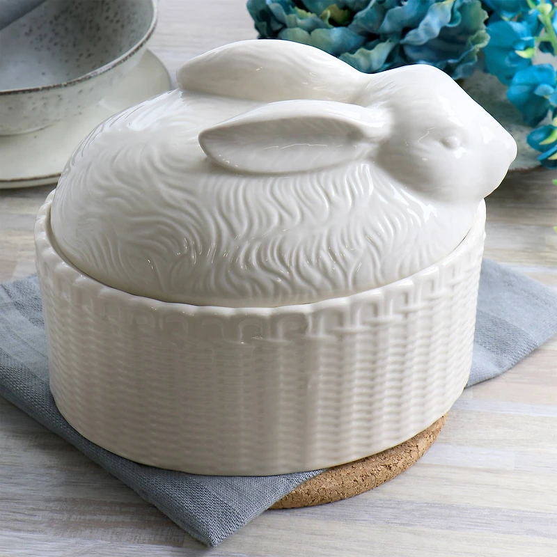 Martha Stewart 9" Cream Ceramic Bunny Oval Baker
