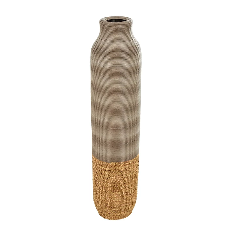 40" Brown Seagrass Handmade Ribbed Vase with Coiled Seagrass Base