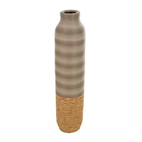 40" Brown Seagrass Handmade Ribbed Vase with Coiled Seagrass Base
