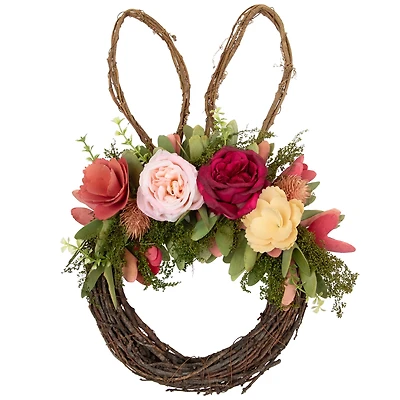 15" Wooden Floral Easter Bunny Ears Twig Wreath