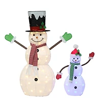2-Piece Pre-Lit Blue And White Outdoor Snowmen Set