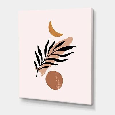 Designart - Abstact Minimal Sun, Moon & Tropical Palm Leaf I