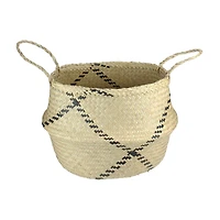 17" Beige & Black Seagrass Belly Basket with Handles
