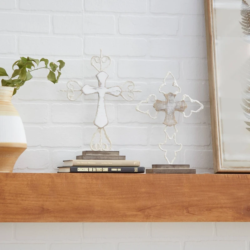 Brown Wood Contemporary Cross Sculpture Set