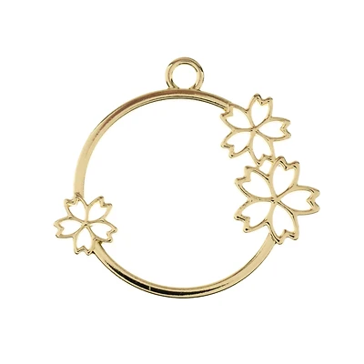 John Bead Beadwork Findings Gold Circle with Flowers Pendant, 4ct.