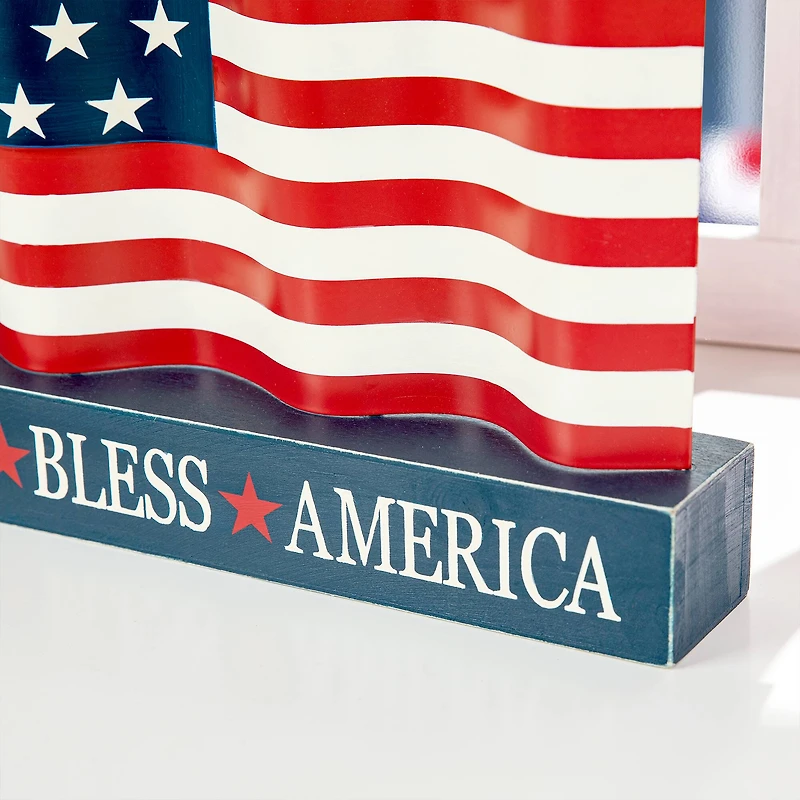 Glitzhome® 14" Metal Patriotic America flag with Wooden Base Table Décor