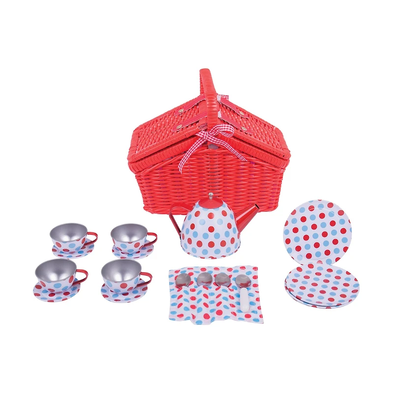 Tin Tea Set & Basket