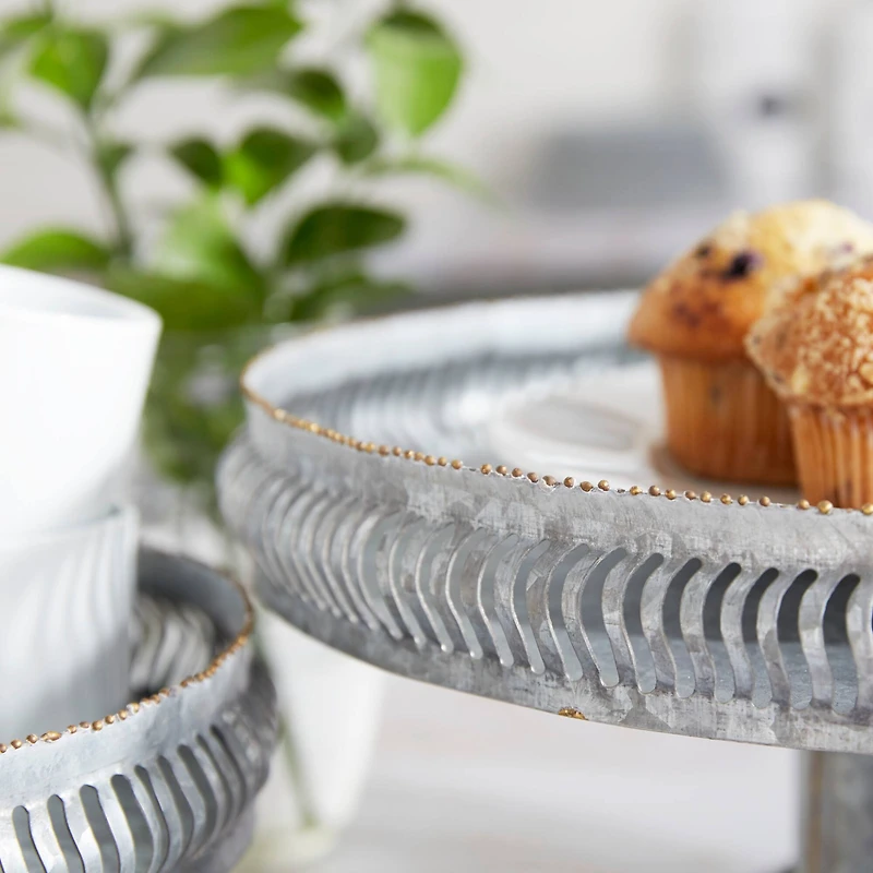 Set of 2 Grey Metal Farmhouse Cake Stand, 16", 12"