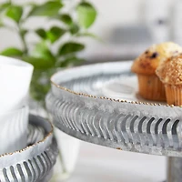 Set of 2 Grey Metal Farmhouse Cake Stand, 16", 12"