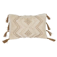Hello Honey® Natural Boho Cotton Slub Lumbar Pillow with Embroidery & Tufting
