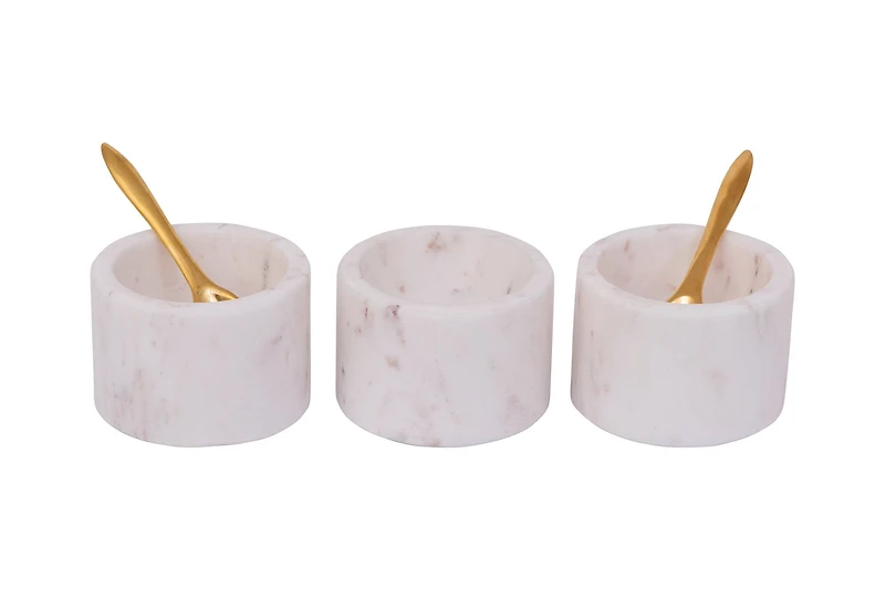 Hello Honey® Round Acacia Wood Board with Marble Pinch Pots & Spoons Set