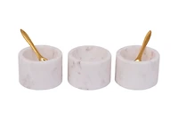 Hello Honey® Round Acacia Wood Board with Marble Pinch Pots & Spoons Set