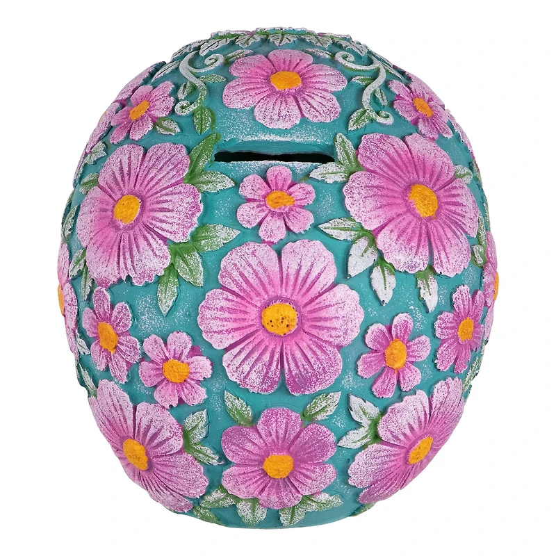 7.75" Blue & Pink Day of the Dead Skull Coin Bank