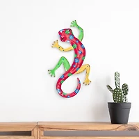 12" Red Floral Metal Outdoor Wall Hanging Lizard