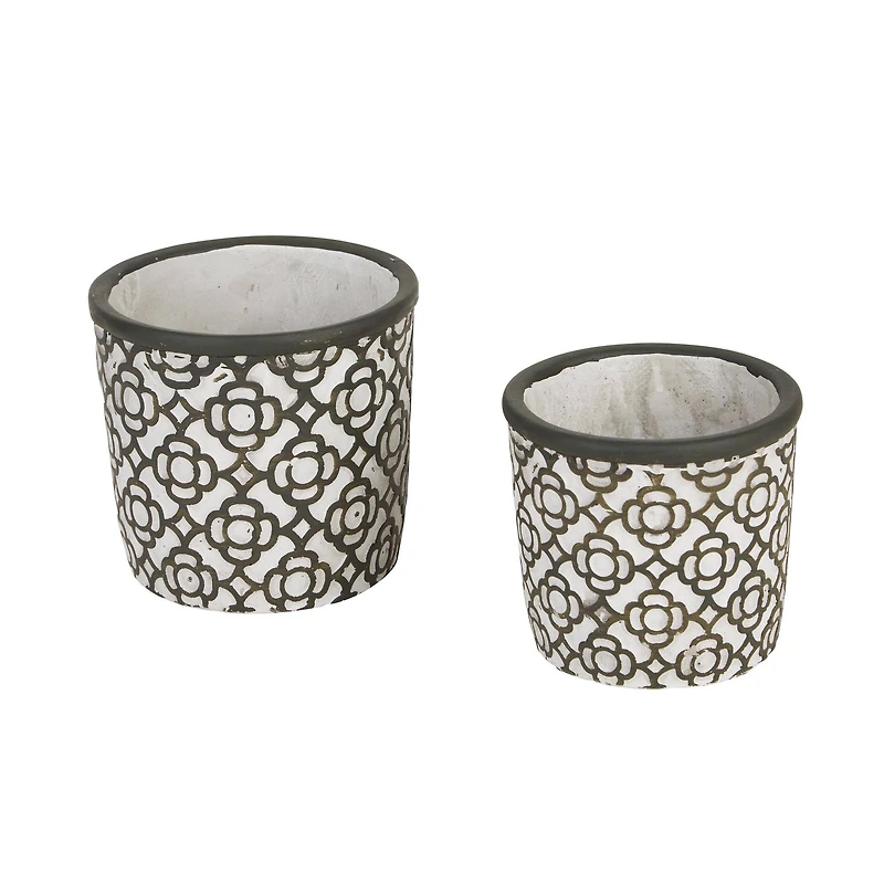 Dark Gray Lattice Cement Flower Pot Set