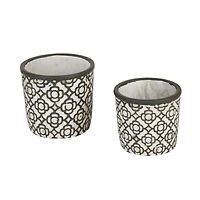 Dark Gray Lattice Cement Flower Pot Set