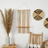 2.5ft. x 1.5ft. Layered Macrame Wall Hanging with Wooden Shelf