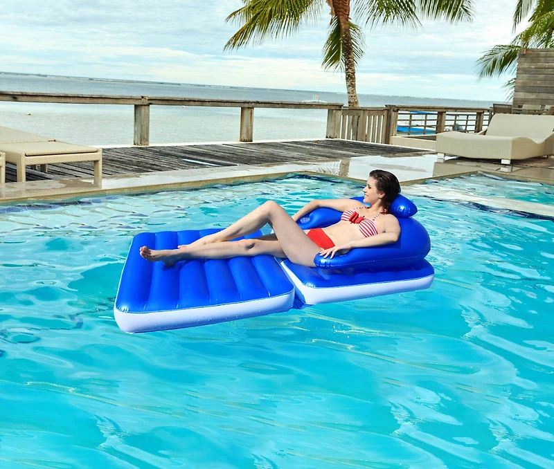 74" Blue Convertible Lounge Chair Inflatable Swimming Pool Float