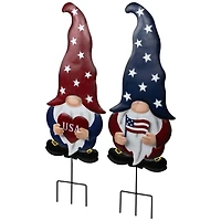 27.5" USA Patriotic Gnome Garden Stake Set
