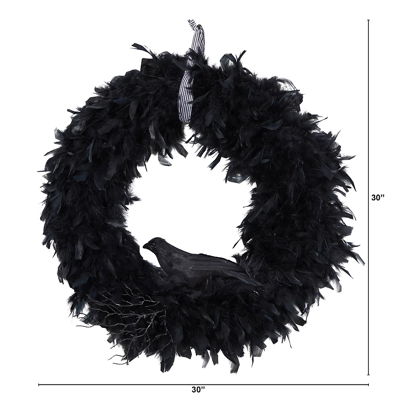 30" Halloween Raven Feather Wreath