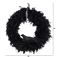 30" Halloween Raven Feather Wreath