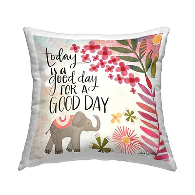 Stupell Industries Good Day Floral Blossom Pattern Elephant Throw Pillow, 18" x 18"