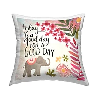 Stupell Industries Good Day Floral Blossom Pattern Elephant Throw Pillow, 18" x 18"