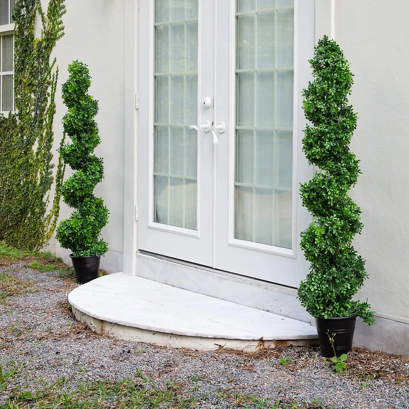 5ft. UV-Resistant Boxwood Spiral Topiary Artificial Tree in Decorative Planter