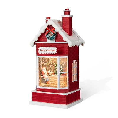 Glitzhome® 10.5" Lighted Santa's Workshop Waterglobe