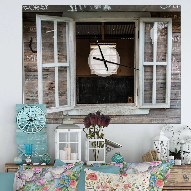 Designart Wooden Walls & Windows Farmhouse Wall Clock